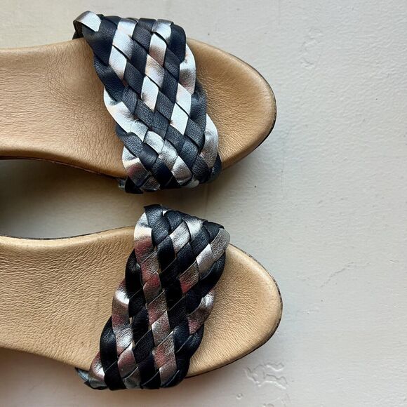 Eric Michael Rachel Black & Metallic Silver Sandals & Faux Wood Size EU 37 US 7 - Picture 8 of 16